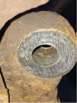Closeup of bracket bolt hole